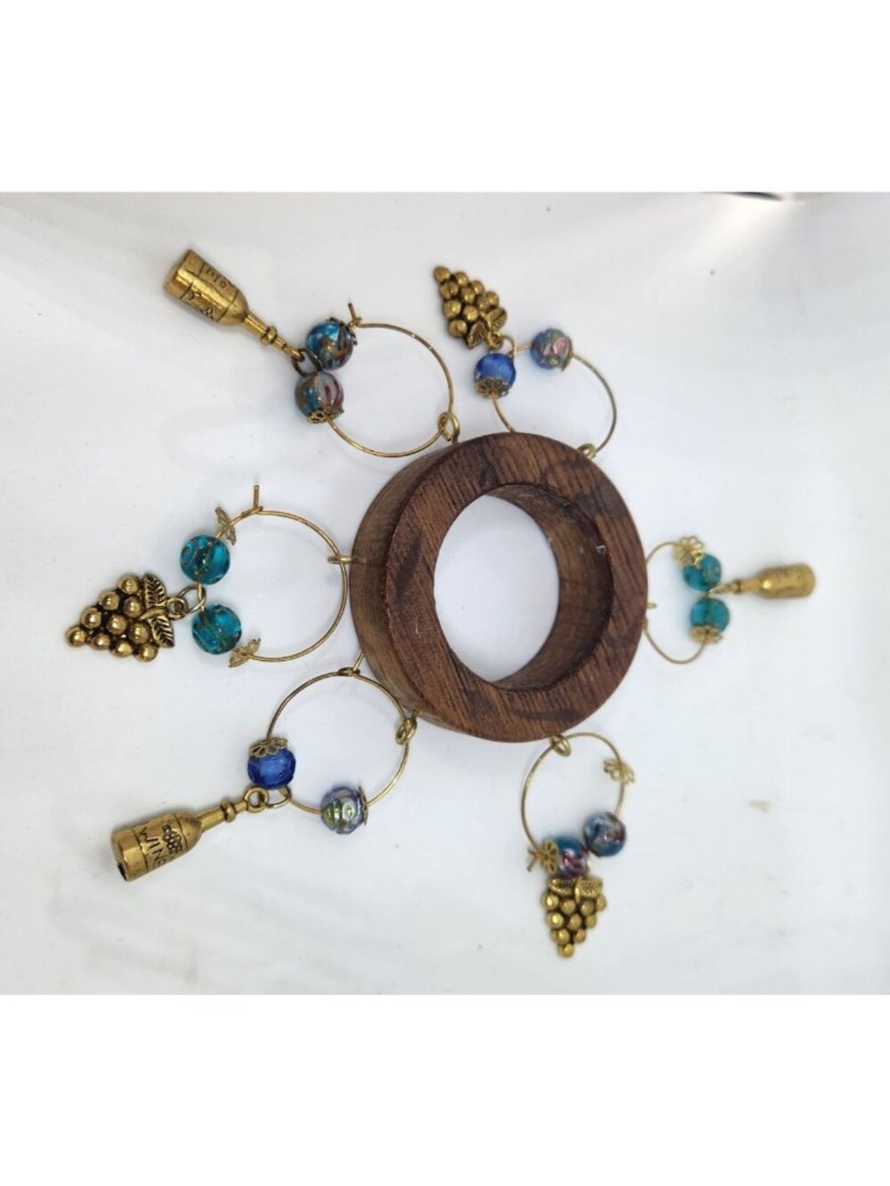 Wine Glass Charm Wooden Wine Glass Charm Set 6 Gold Color Metal Charm Glass Bea